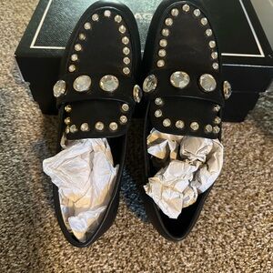 Women’s loafers, Karl Lagerfeld, black with large rhinestones